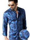 Camarena Navy Printed Full Sleeve Single Cuff Slim Fit Party Wear Blended Shirt