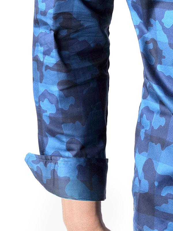 Camarena Navy Printed Full Sleeve Single Cuff Slim Fit Party Wear Blended Shirt