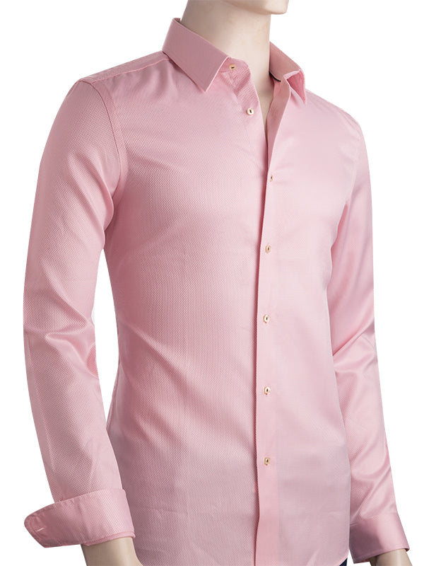 Canary Pink Solid Full Sleeve Single Cuff Slim Fit Party Wear Cotton Shirt