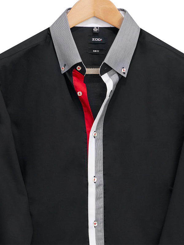 Canoe Black Solid Full Sleeve Single Cuff Slim Fit Party Wear Cotton Shirt