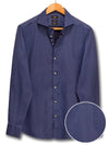 Casemiro Navy Printed Full Sleeve Single Cuff Slim Fit Party Wear Blended Shirt
