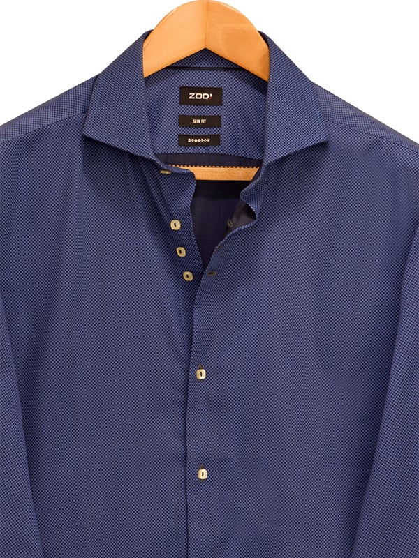 Casemiro Navy Printed Full Sleeve Single Cuff Slim Fit Party Wear Blended Shirt