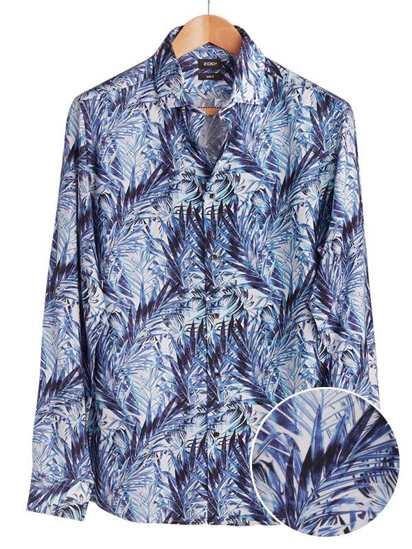 Chico Blue Printed Full Sleeve Single Cuff Slim Fit Party Wear Viscose Shirt