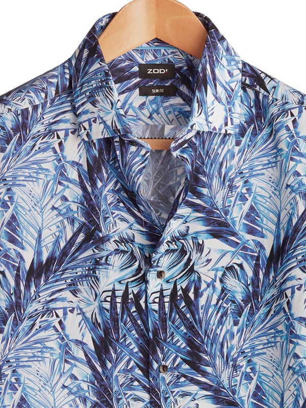 Chico Blue Printed Full Sleeve Single Cuff Slim Fit Party Wear Viscose Shirt