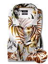 Chico Ecru Printed Full Sleeve Single Cuff Slim Fit Party Wear Viscose Shirt