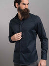 Cocorico Black Printed Full Sleeve Single Cuff Slim Fit Party Wear Blended Shirt