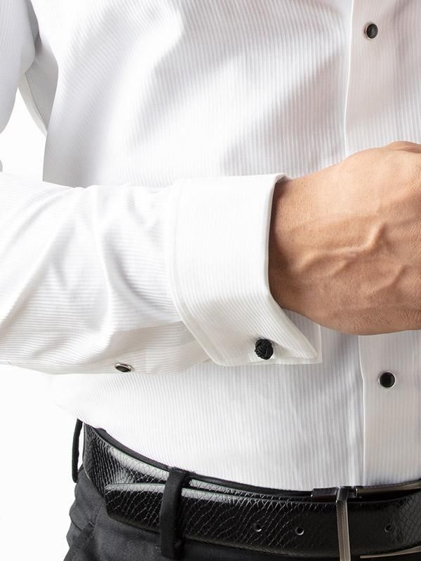 Connery White Full Sleeve Double Cuff Cotton Tuxedo Shirt