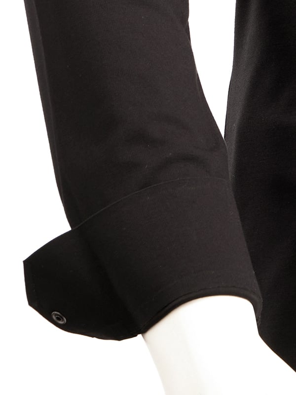 Cox Black 4 Way Knitted Stretch Solid Full Sleeve Single Cuff Slim Fit Party Wear Blended Shirt