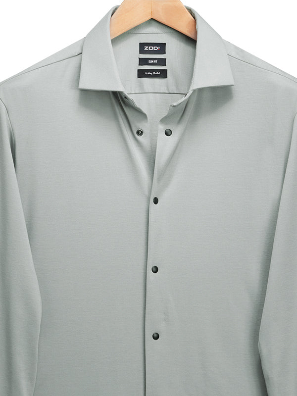 Cox Light Grey 4 Way Knitted Stretch Solid Full Sleeve Single Cuff Slim Fit Party Wear Blended Shirt