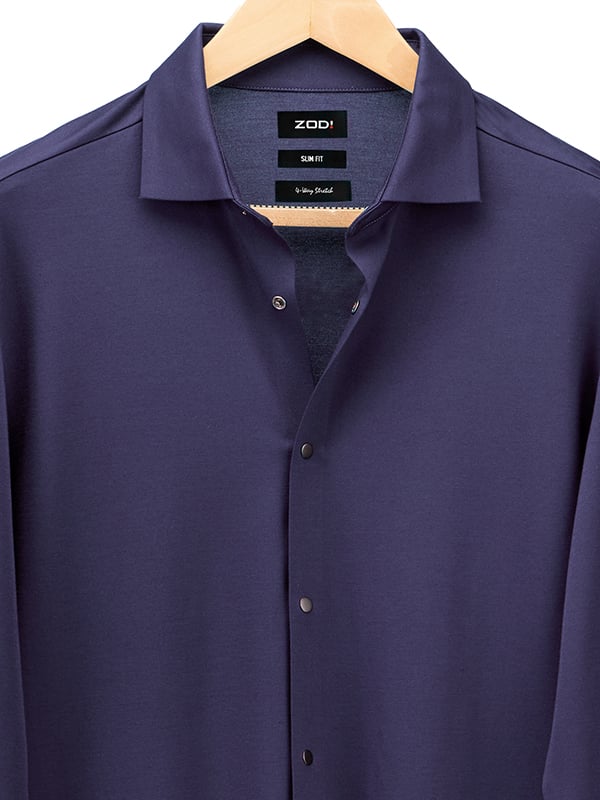 Cox Navy 4 Way Knitted Stretch Solid Full Sleeve Single Cuff Slim Fit Party Wear Blended Shirt