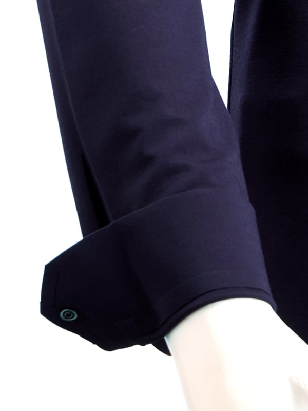 Cox Navy 4 Way Knitted Stretch Solid Full Sleeve Single Cuff Slim Fit Party Wear Blended Shirt