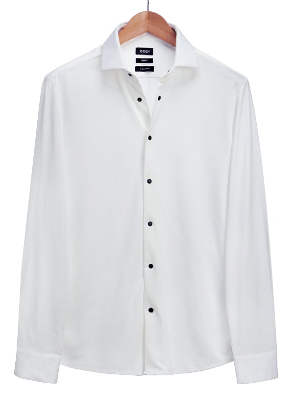 Cox White 4 Way Knitted Stretch Solid Full Sleeve Single Cuff Slim Fit Blended Party Wear Shirt