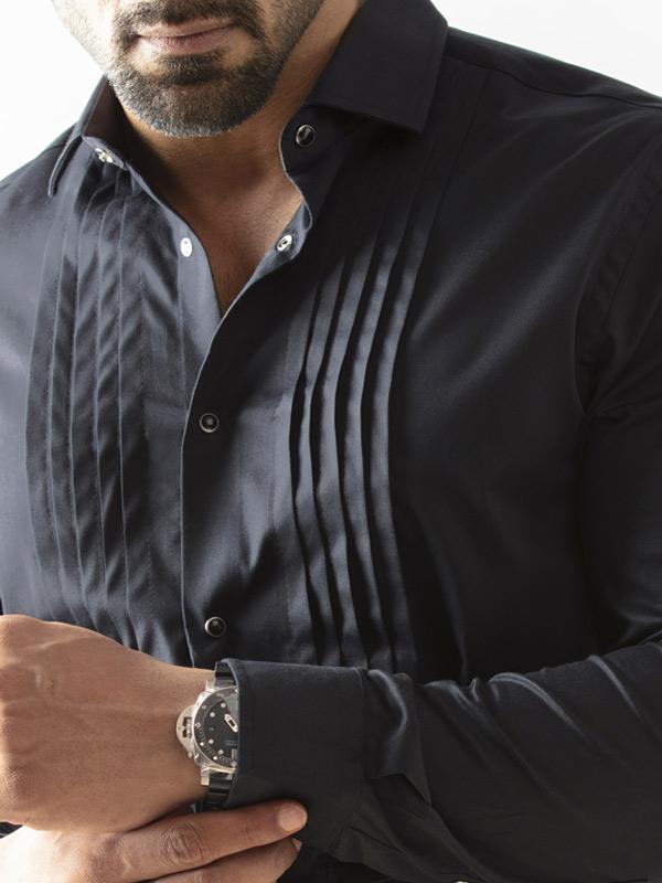 Daniel Black Cut Away Collar Full Sleeve Single Cuff Cotton Tuxedo Shirt