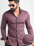 Dash Burgundy Printed Full Sleeve Single Cuff Slim Fit Party Wear Blended Shirt