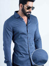 Dash Navy Printed Full Sleeve Single Cuff Slim Fit Party Wear Blended Shirt