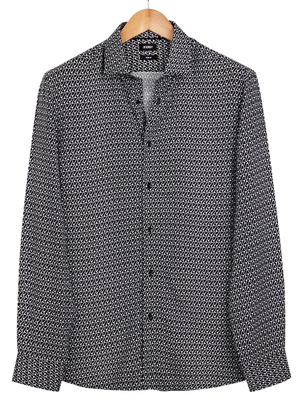 Diablo Black Printed Full Sleeve Single Cuff Slim Fit Party Wear Viscose Shirt