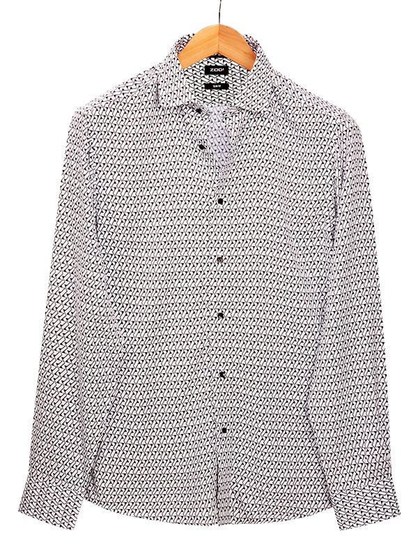 Diablo White Printed Full Sleeve Single Cuff Slim Fit Party Wear Viscose Shirt