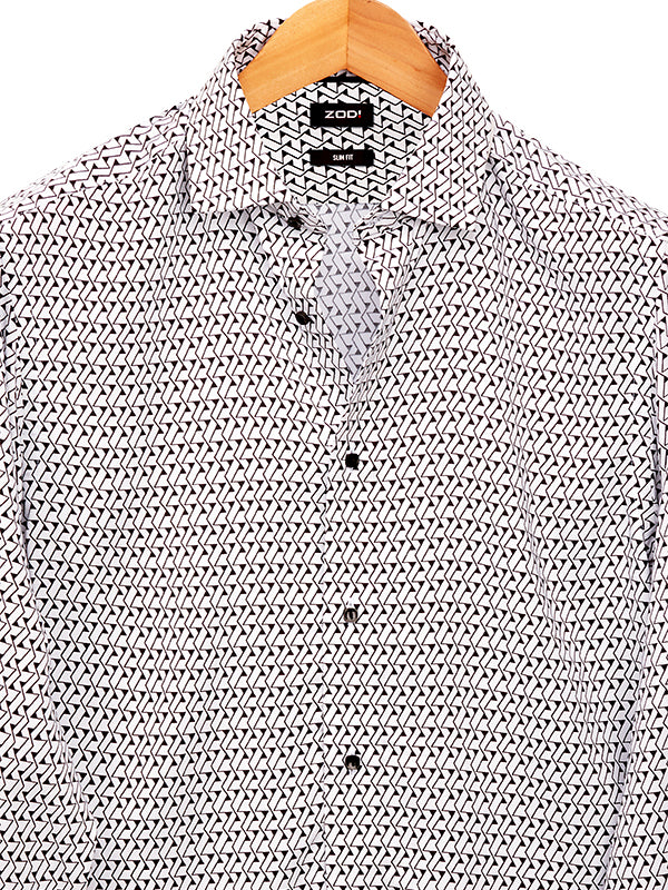 Diablo White Printed Full Sleeve Single Cuff Slim Fit Party Wear Viscose Shirt