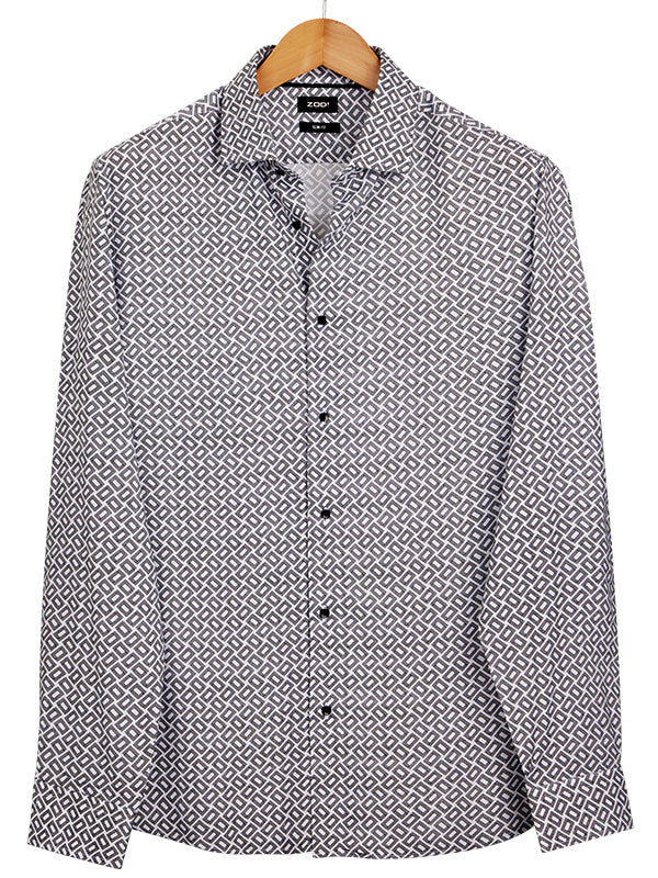 Diablo White Printed Full Sleeve Single Cuff Slim Fit Party Wear Viscose Shirt