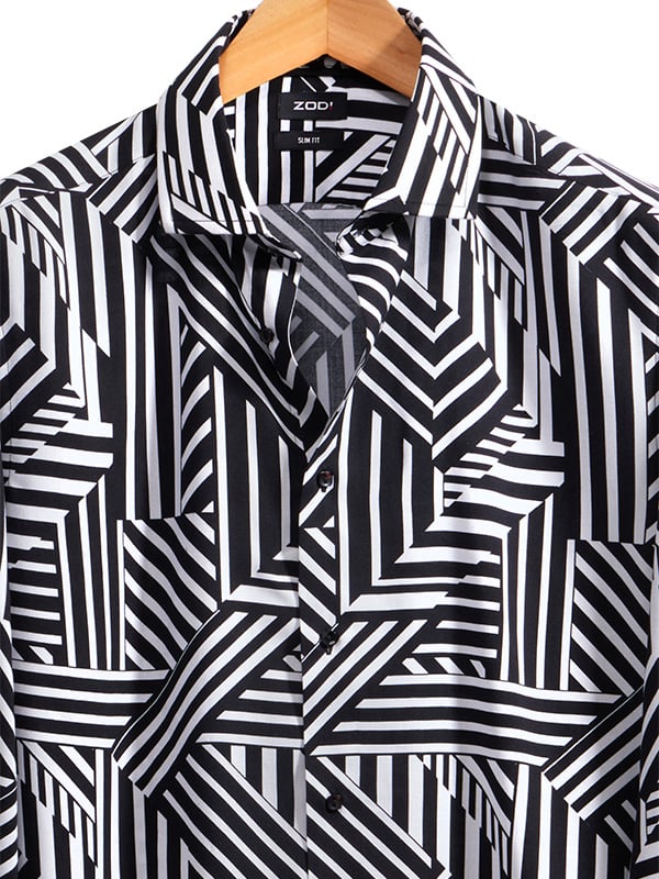 Diablo Black Printed Full Sleeve Single Cuff Slim Fit Party Wear Viscose Shirt