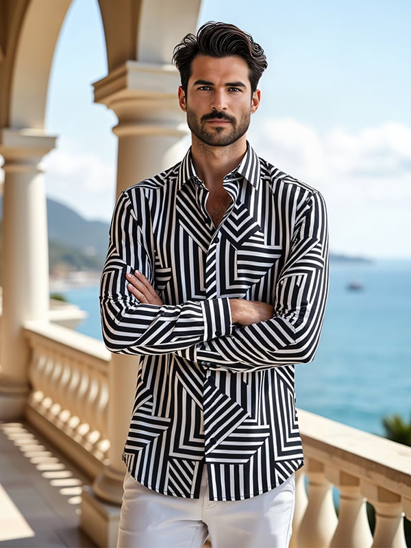 Diablo Black Printed Full Sleeve Single Cuff Slim Fit Party Wear Viscose Shirt