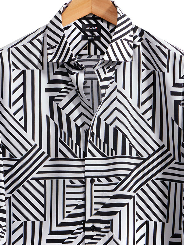 Diablo White Printed Full Sleeve Single Cuff Slim Fit Party Wear Viscose Shirt