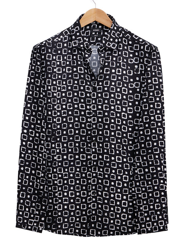 Diablo Black Printed Full Sleeve Single Cuff Slim Fit Party Wear Viscose Shirt