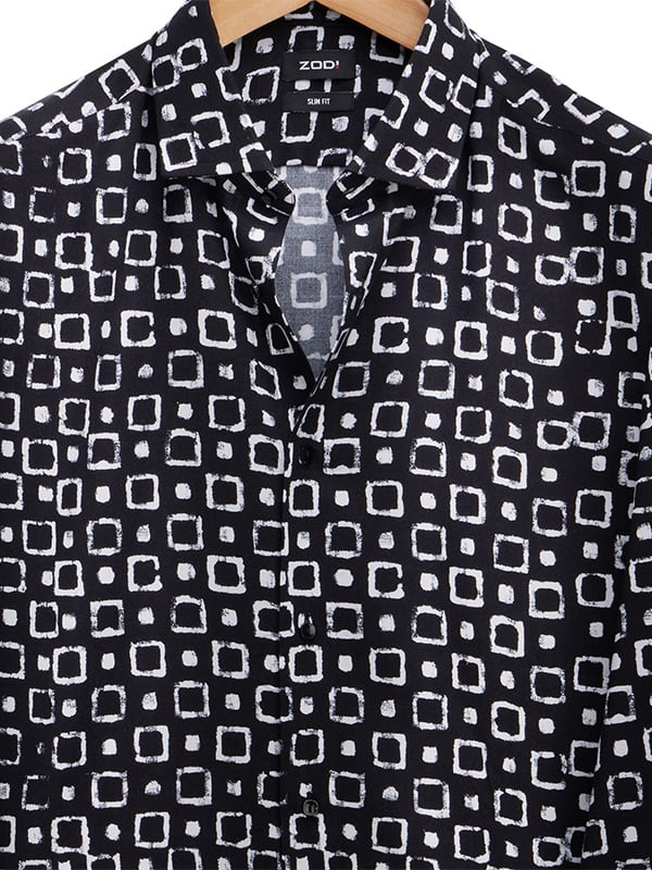 Diablo Black Printed Full Sleeve Single Cuff Slim Fit Party Wear Viscose Shirt
