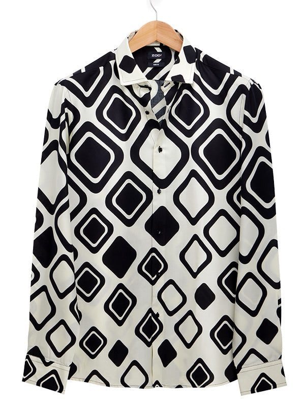 Diablo Cream Printed Full Sleeve Single Cuff Slim Fit Party Wear Viscose Shirt