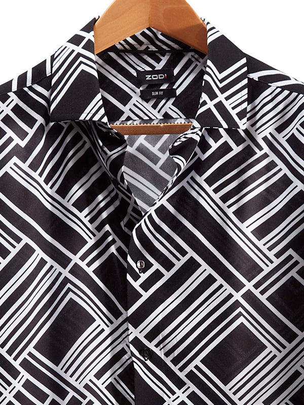 Diablo Black Printed Full Sleeve Single Cuff Slim Fit Party Wear Viscose Shirt