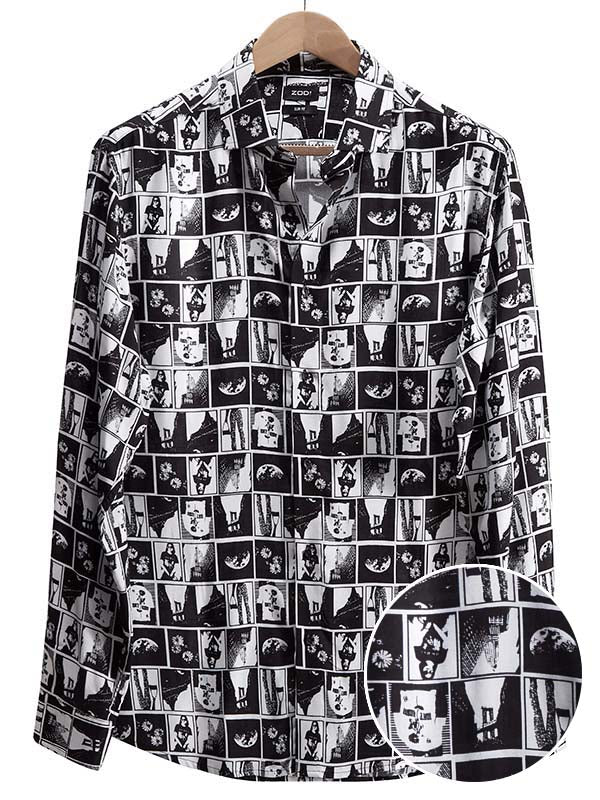 Diablo Black Printed Full Sleeve Single Cuff Slim Fit Party Wear Viscose Shirt