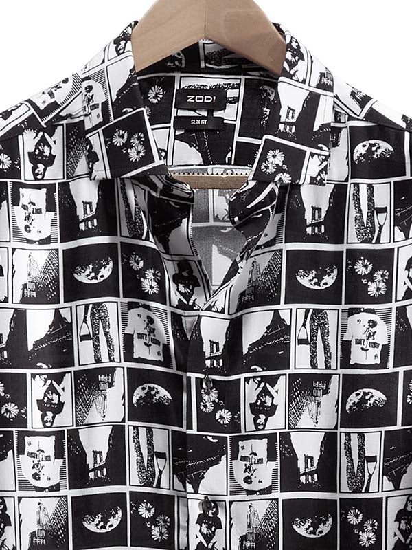 Diablo Black Printed Full Sleeve Single Cuff Slim Fit Party Wear Viscose Shirt
