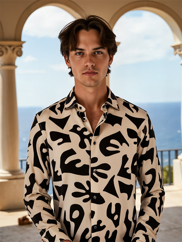 Diablo Cream Printed Full Sleeve Single Cuff Slim Fit Party Wear Viscose Shirt