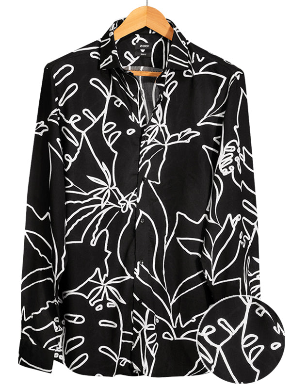 Diablo Black Printed Full Sleeve Single Cuff Slim Fit Party Wear Viscose Shirt