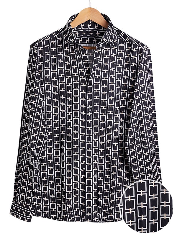 Diablo Black Printed Full Sleeve Single Cuff Slim Fit Party Wear Viscose Shirt