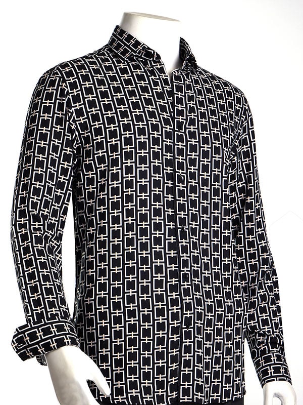 Diablo Black Printed Full Sleeve Single Cuff Slim Fit Party Wear Viscose Shirt