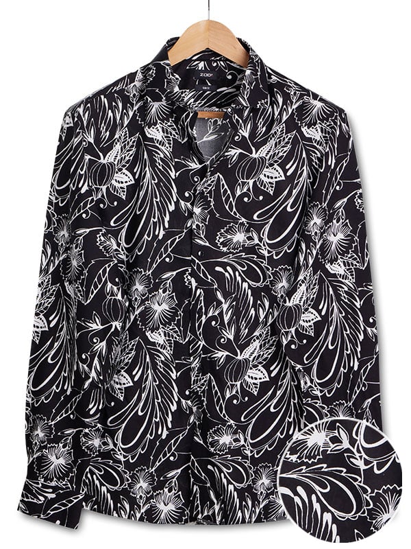 Diablo Black Printed Full Sleeve Single Cuff Slim Fit Party Wear Viscose Shirt