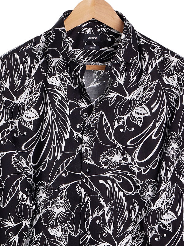 Diablo Black Printed Full Sleeve Single Cuff Slim Fit Party Wear Viscose Shirt