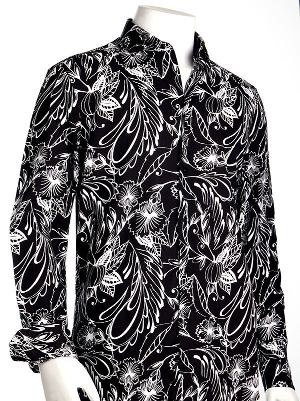 Diablo Black Printed Full Sleeve Single Cuff Slim Fit Party Wear Viscose Shirt