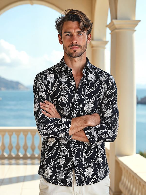 Diablo Black Printed Full Sleeve Single Cuff Slim Fit Party Wear Viscose Shirt