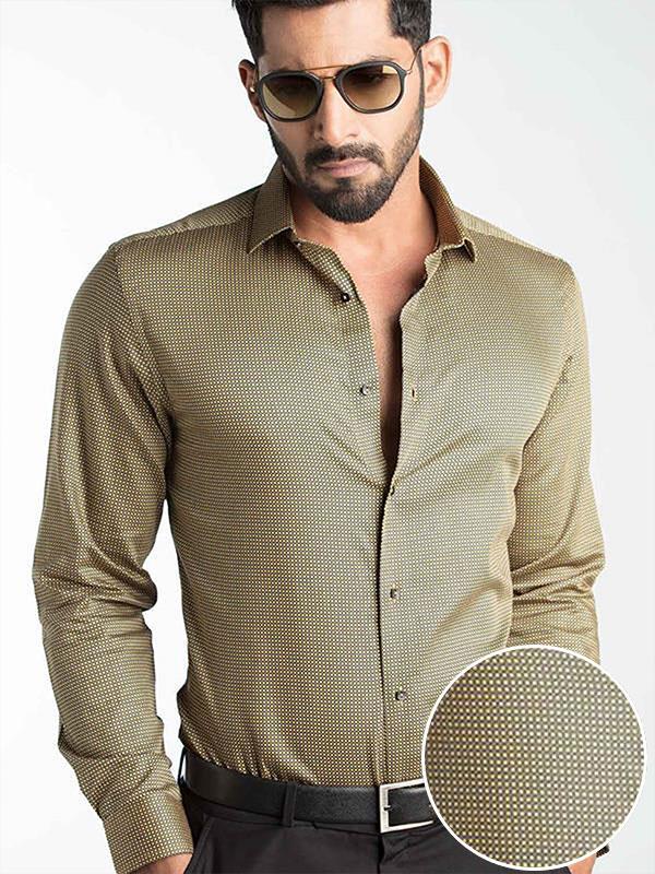 Diego Ochre Printed Full Sleeve Single Cuff Slim Fit Party Wear Blended Shirt