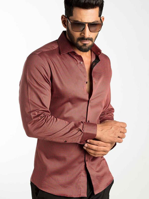 Diego Rust Printed Full Sleeve Single Cuff Slim Fit Party Wear Blended Shirt