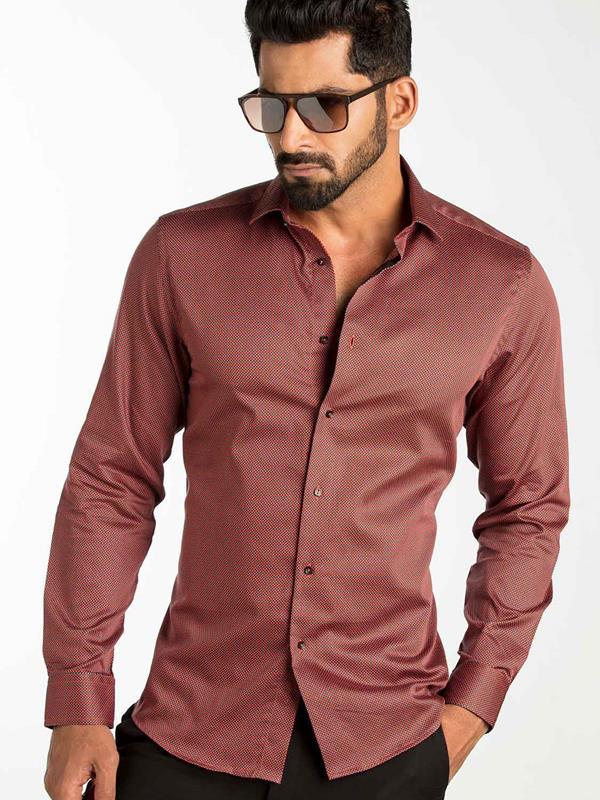 Diego Rust Printed Full Sleeve Single Cuff Slim Fit Party Wear Blended Shirt
