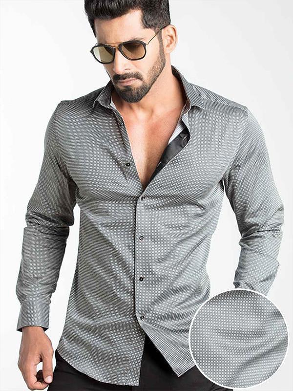 Diego Black Printed Full Sleeve Single Cuff Slim Fit Party Wear Blended Shirt