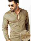 Dominic Ochre Printed Full Sleeve Single Cuff Slim Fit Party Wear Blended Shirt