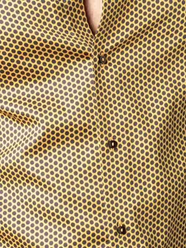 Dominic Ochre Printed Full Sleeve Single Cuff Slim Fit Party Wear Blended Shirt