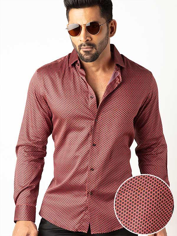 Dominic Rust Printed Full Sleeve Single Cuff Slim Fit Party Wear Blended Shirt