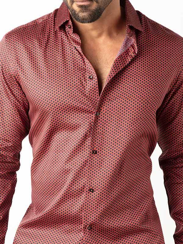Dominic Rust Printed Full Sleeve Single Cuff Slim Fit Party Wear Blended Shirt