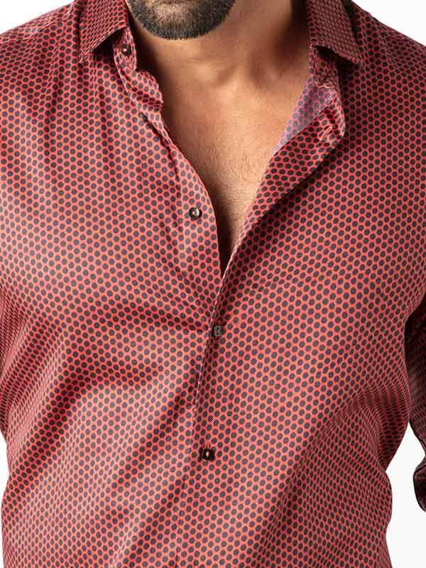 Dominic Rust Printed Full Sleeve Single Cuff Slim Fit Party Wear Blended Shirt
