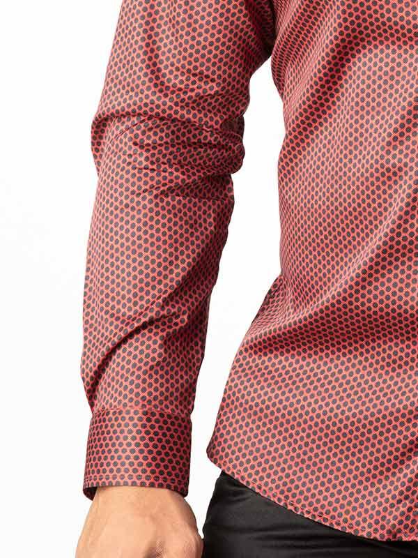 Dominic Rust Printed Full Sleeve Single Cuff Slim Fit Party Wear Blended Shirt